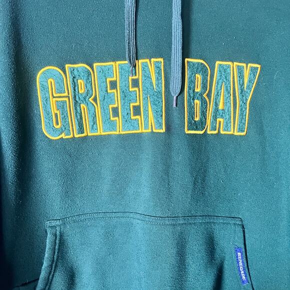 Renegade Green Bay Hoodie XL Green Yellow Pullover Retro NFL Sweatshirt - Picture 5 of 6